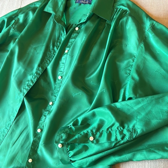 Givenchy for Chesa Green Logo Embroidered Button Down LS Blouse Size 10 - Picture 3 of 12